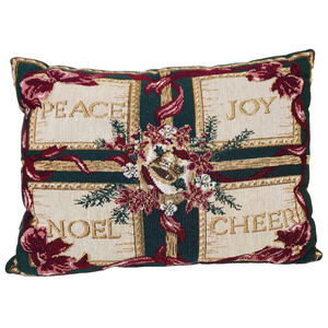 Christmas Tapestry Throw Pillow Peace-Joy-Noel-Cheer Holiday Decor 16x11 Green